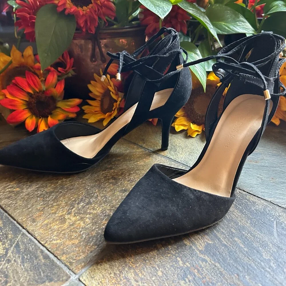 Wild Diva Lounge “Marie” Black Suede Strappy Evening Stiletto Pump